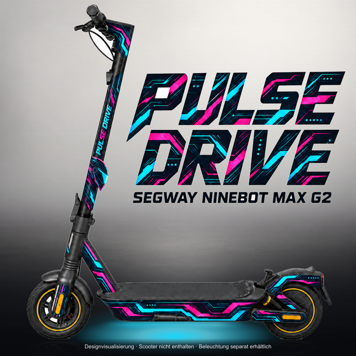 SEGWAY NINEBOT G2 MAX SKIN | PULSE DRIVE – Studiofoto mit Licht in der Skinfarbe; Scooter und Beleuchtung separat erhältlich