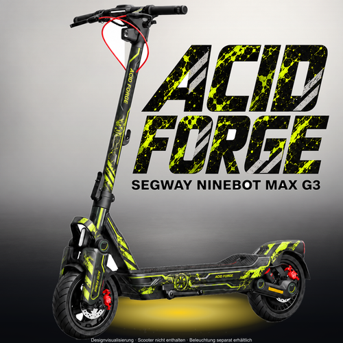 SEGWAY NINEBOT G3 / G3 D / G3 E SKIN | ACID FORGE – Studiofoto mit Licht in der Skinfarbe; Scooter und Beleuchtung separat erhältlich