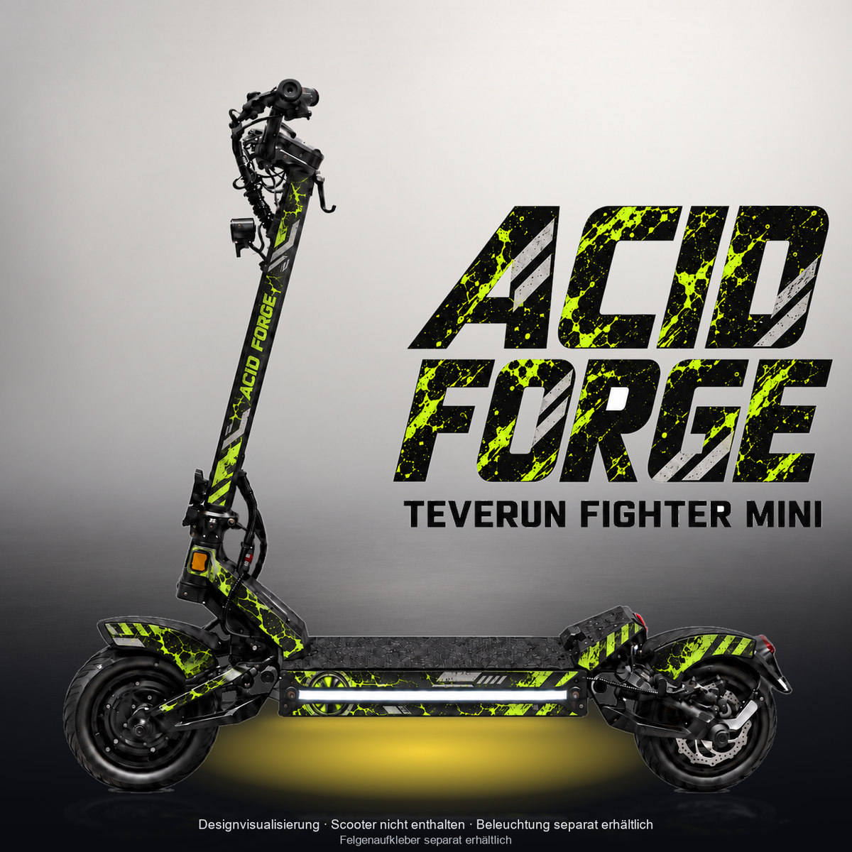 TEVERUN FIGHTER MINI / PRO SKIN | ACID FORGE – Studiofoto mit Licht in der Skinfarbe; Scooter und Beleuchtung separat erhältlich