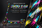 SEGWAY NINEBOT E3 / E3 PRO SKIN | CHROMA SLASH – Holo-Effekt simuliert; +24,99 EUR Aufpreis. Digitale Materialsimulation, keine physische Druckprobe. Nur Body-Skin; Trittbrett und Felgenaufkleber separat; Scooter nicht enthalten.