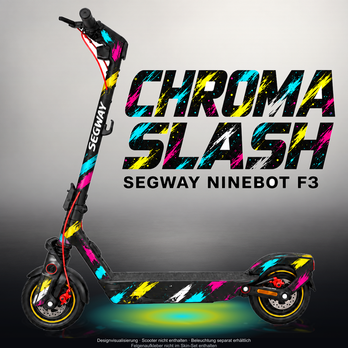 SEGWAY NINEBOT F3 / F3 PRO SKIN | CHROMA SLASH – Designvisualisierung mit Licht in der Skinfarbe; Scooter nicht enthalten, Beleuchtung separat erhältlich