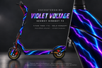 SEGWAY NINEBOT F3 / F3 PRO SKIN | VIOLET VOLTAGE – Holo-Effekt simuliert; +24,99 EUR Aufpreis. Digitale Materialsimulation, keine physische Druckprobe. Nur Body-Skin; Trittbrett und Felgenaufkleber separat; Scooter nicht enthalten.