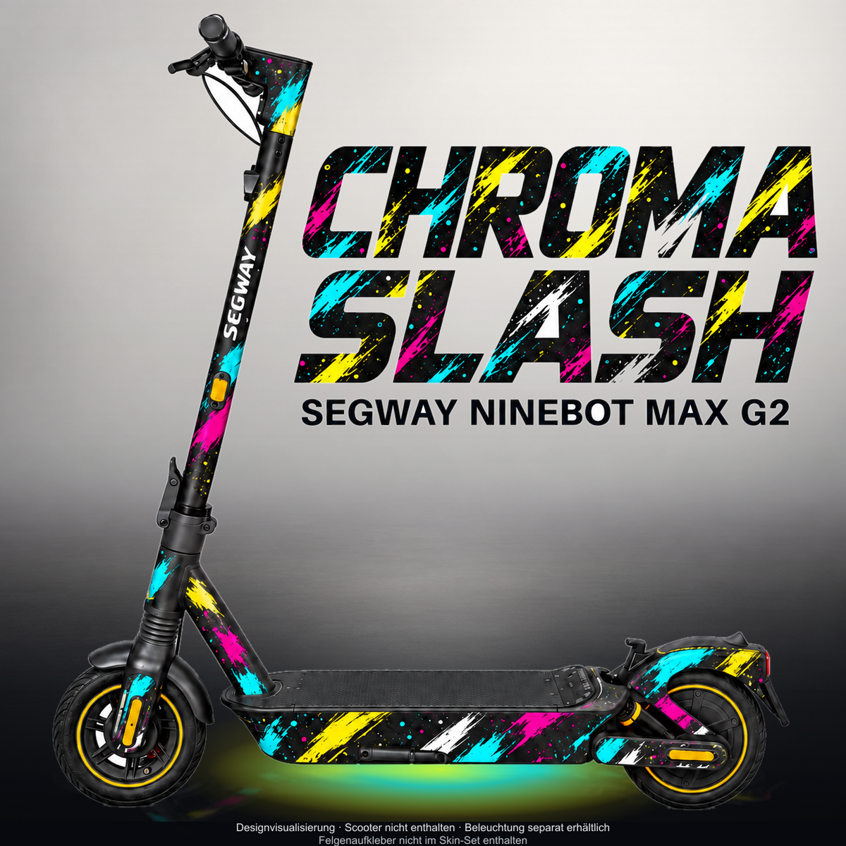 SEGWAY NINEBOT G2 MAX SKIN | CHROMA SLASH – Designvisualisierung mit Licht in der Skinfarbe; Scooter nicht enthalten, Beleuchtung separat erhältlich
