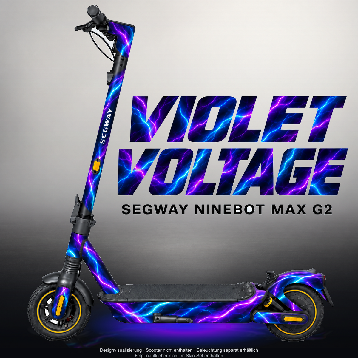 SEGWAY NINEBOT G2 MAX SKIN | VIOLET VOLTAGE – Designvisualisierung mit Licht in der Skinfarbe; Scooter nicht enthalten, Beleuchtung separat erhältlich