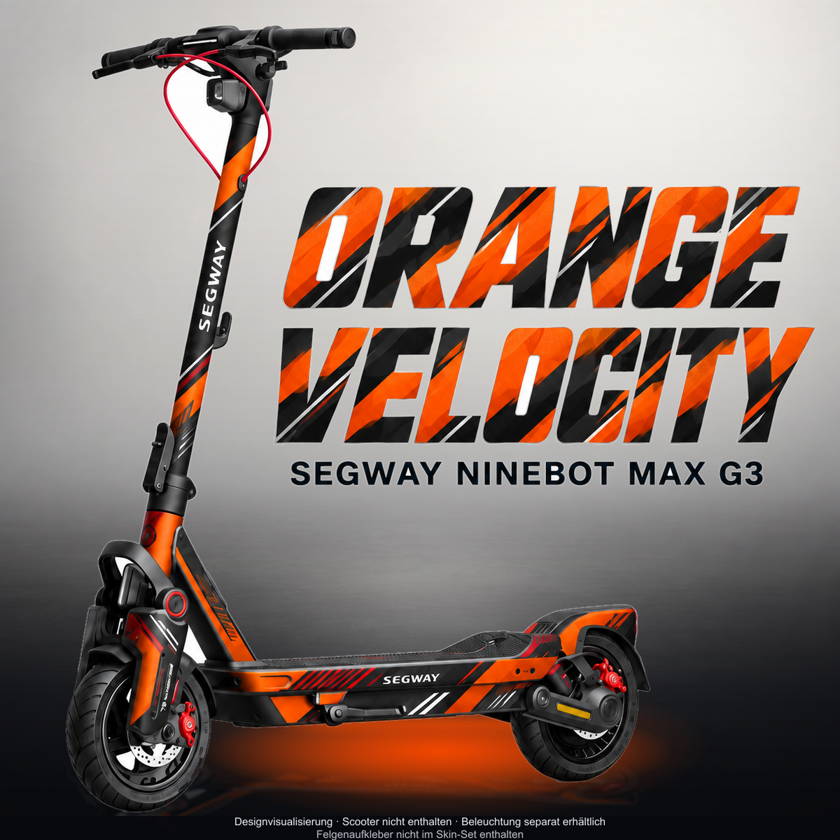 SEGWAY NINEBOT G3 / G3 D / G3 E SKIN | ORANGE VELOCITY – Designvisualisierung mit Licht in der Skinfarbe; Scooter nicht enthalten, Beleuchtung separat erhältlich