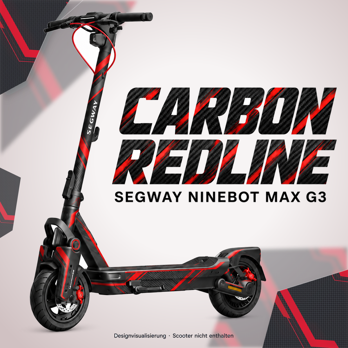 SEGWAY NINEBOT G3 SKIN | CARBON REDLINE – Designvisualisierung am passenden Scooter. Scooter nicht enthalten.