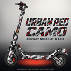 SEGWAY NINEBOT GT3 SKIN | URBAN RED CAMO – Studiofoto mit Licht in der Skinfarbe; Scooter und Beleuchtung separat erhältlich