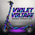 SEGWAY NINEBOT GT3 SKIN | VIOLET VOLTAGE – Studiofoto mit Licht in der Skinfarbe; Scooter und Beleuchtung separat erhältlich