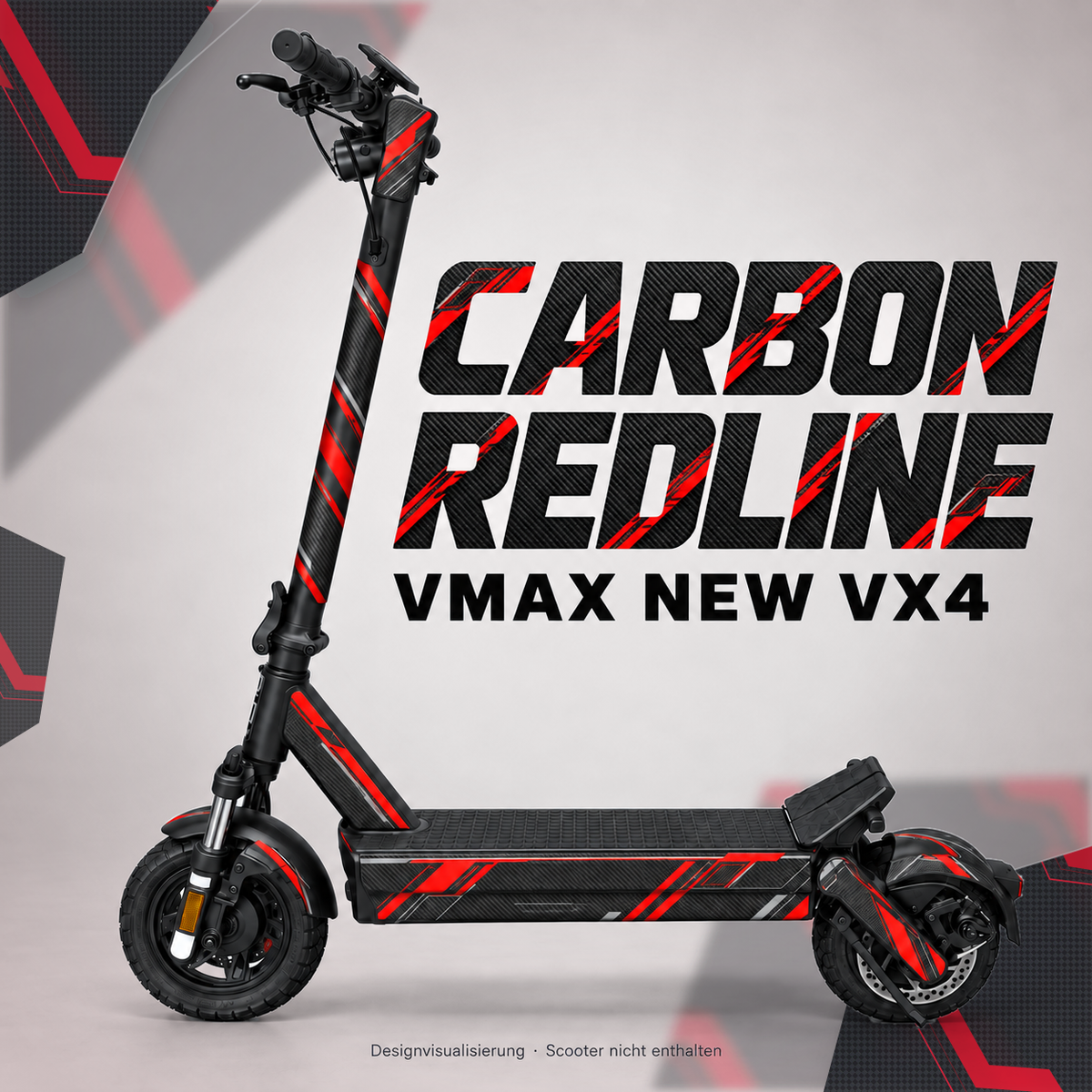 VMAX NEW VX4 SKIN | CARBON REDLINE – Designvisualisierung am passenden Scooter. Scooter nicht enthalten.