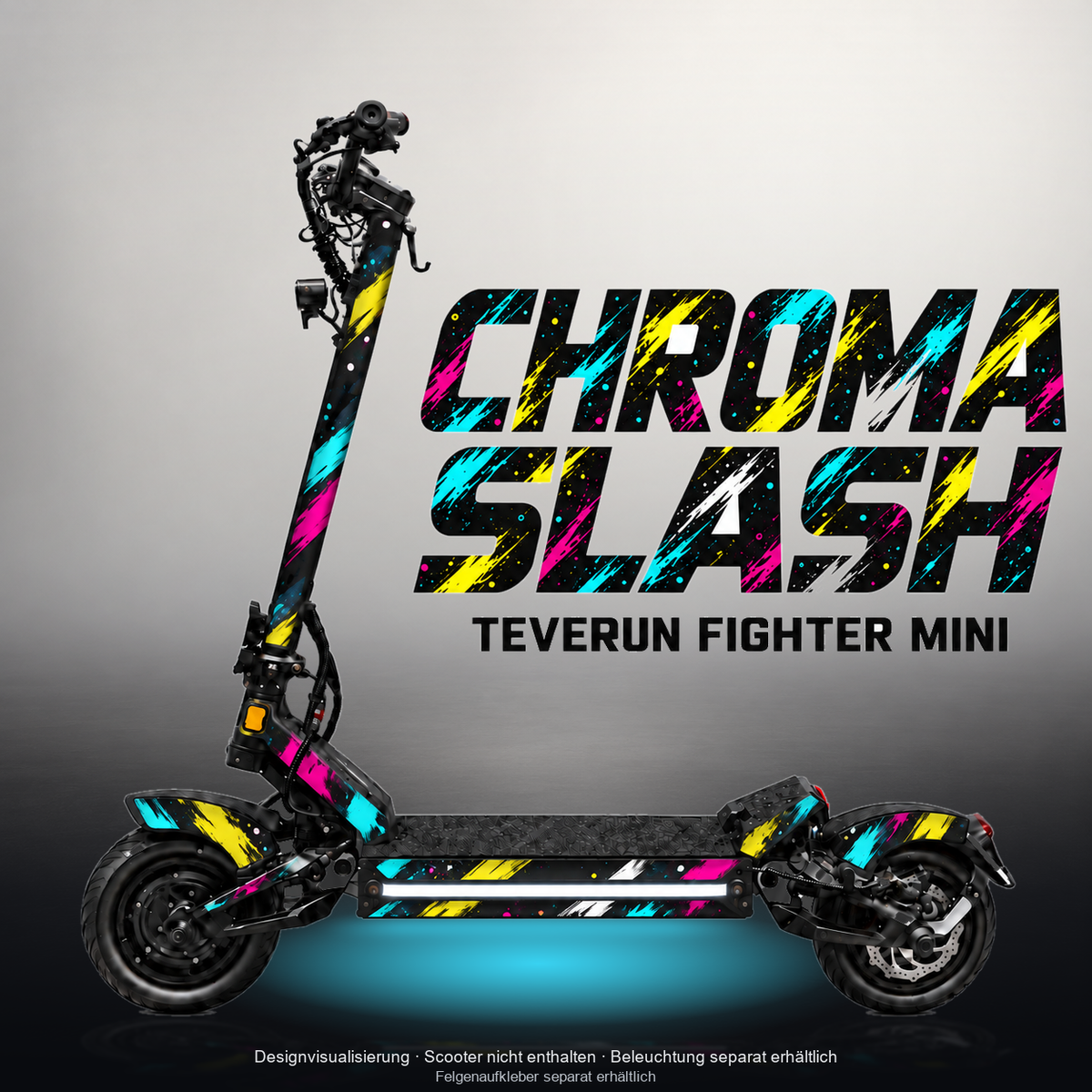 TEVERUN FIGHTER MINI / PRO SKIN | CHROMA SLASH – Studiofoto mit Licht in der Skinfarbe; Scooter und Beleuchtung separat erhältlich
