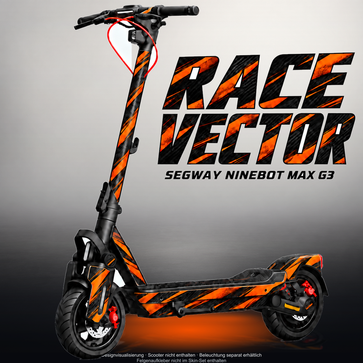 SEGWAY NINEBOT G3 / G3 D / G3 E SKIN | RACE VECTOR – Designvisualisierung mit Licht in der Skinfarbe; Scooter nicht enthalten, Beleuchtung separat erhältlich
