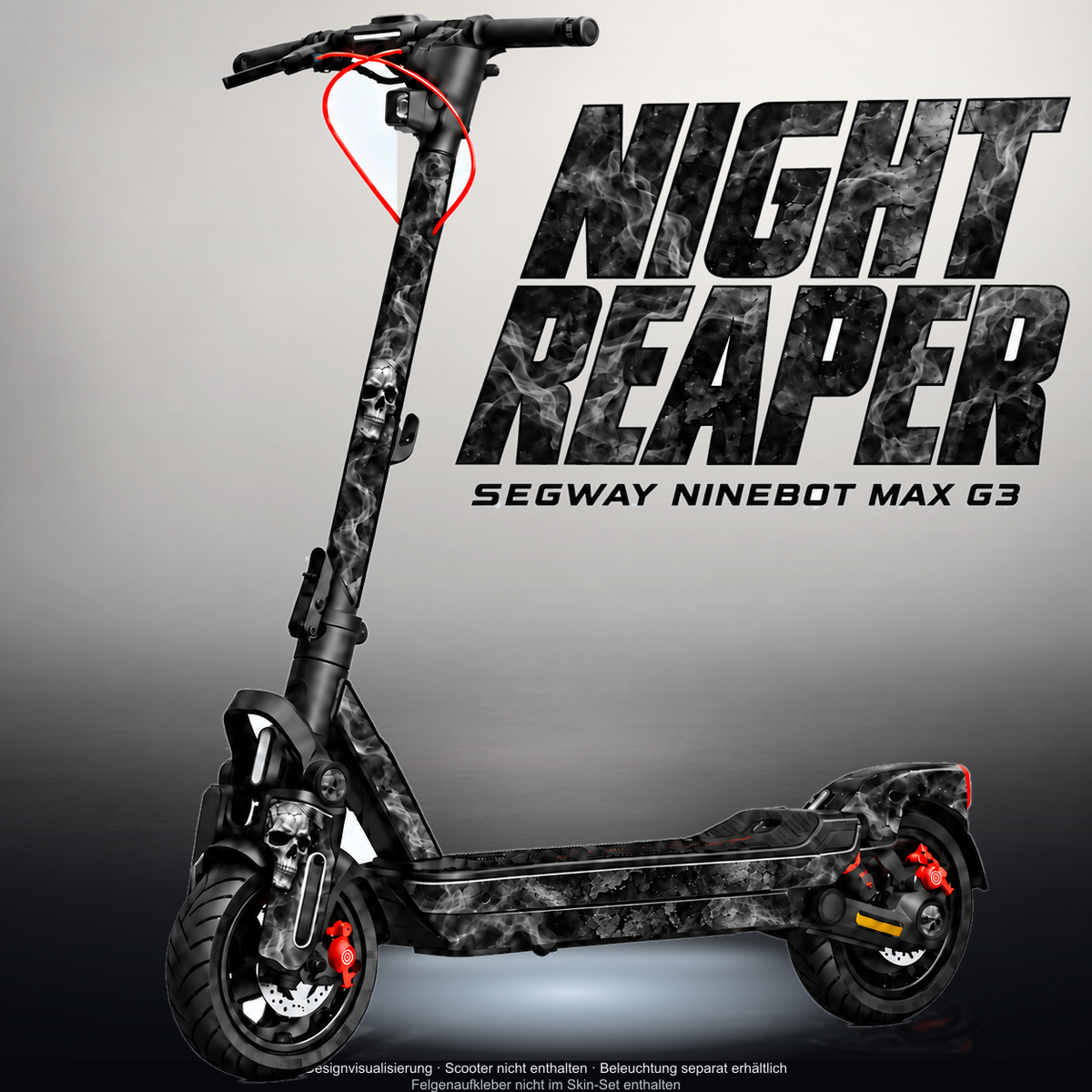 SEGWAY NINEBOT G3 / G3 D / G3 E SKIN | NIGHT REAPER – Designvisualisierung mit Licht in der Skinfarbe; Scooter nicht enthalten, Beleuchtung separat erhältlich