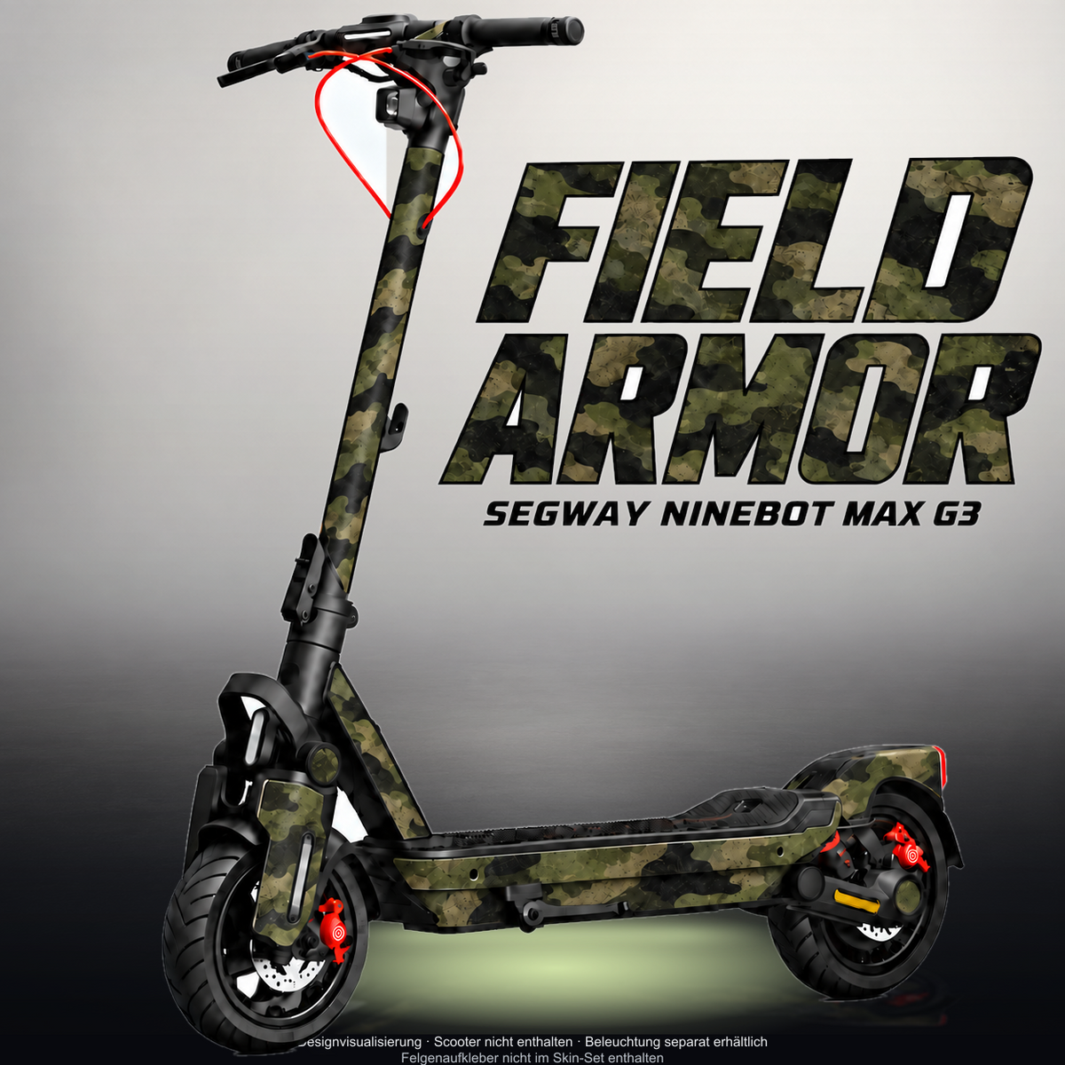 SEGWAY NINEBOT G3 / G3 D / G3 E SKIN | FIELD ARMOR – Designvisualisierung mit Licht in der Skinfarbe; Scooter nicht enthalten, Beleuchtung separat erhältlich