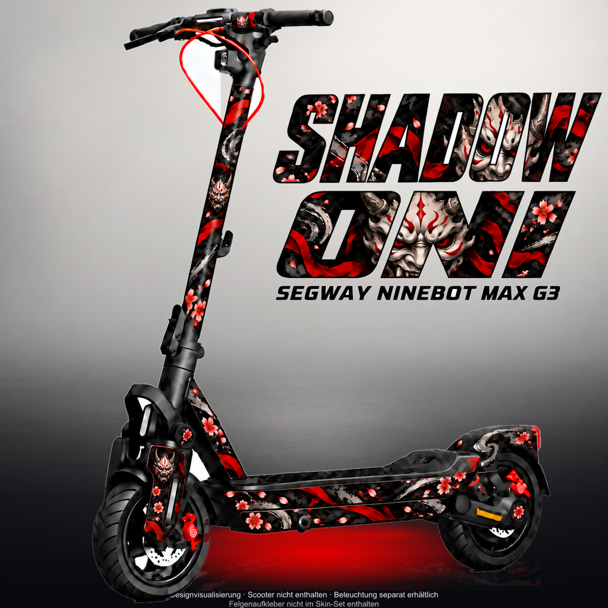 SEGWAY NINEBOT G3 / G3 D / G3 E SKIN | SHADOW ONI – Designvisualisierung mit Licht in der Skinfarbe; Scooter nicht enthalten, Beleuchtung separat erhältlich
