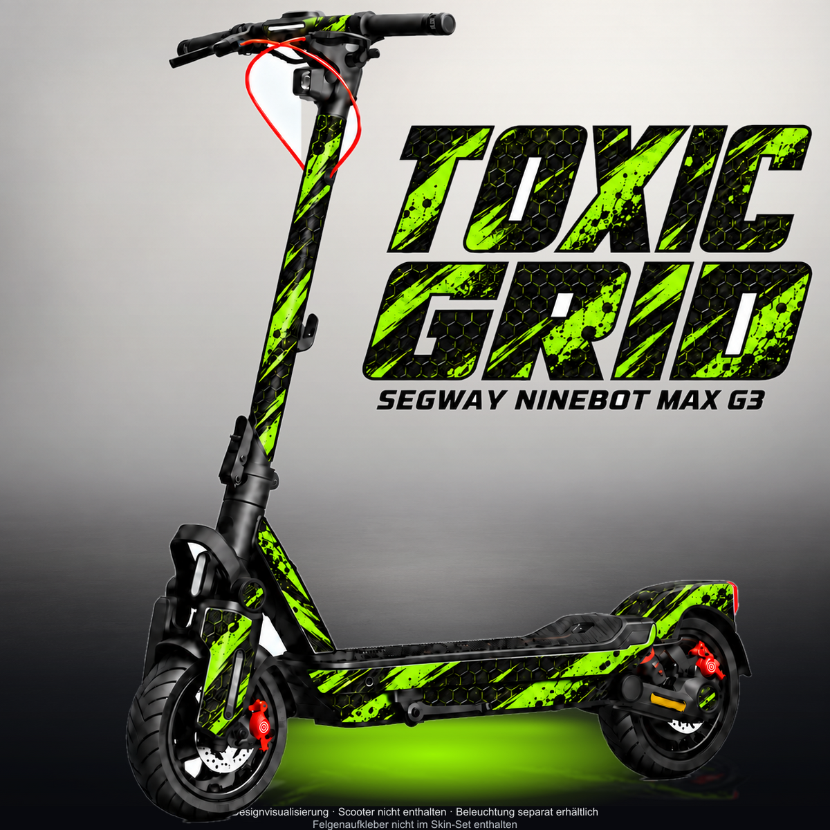 SEGWAY NINEBOT G3 / G3 D / G3 E SKIN | TOXIC GRID – Designvisualisierung mit Licht in der Skinfarbe; Scooter nicht enthalten, Beleuchtung separat erhältlich