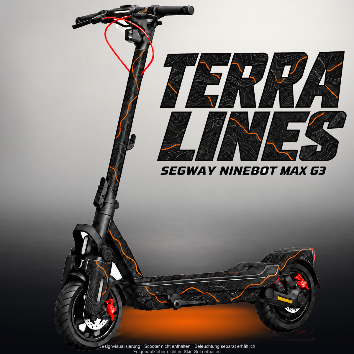 SEGWAY NINEBOT G3 / G3 D / G3 E SKIN | TERRA LINES – Designvisualisierung mit Licht in der Skinfarbe; Scooter nicht enthalten, Beleuchtung separat erhältlich
