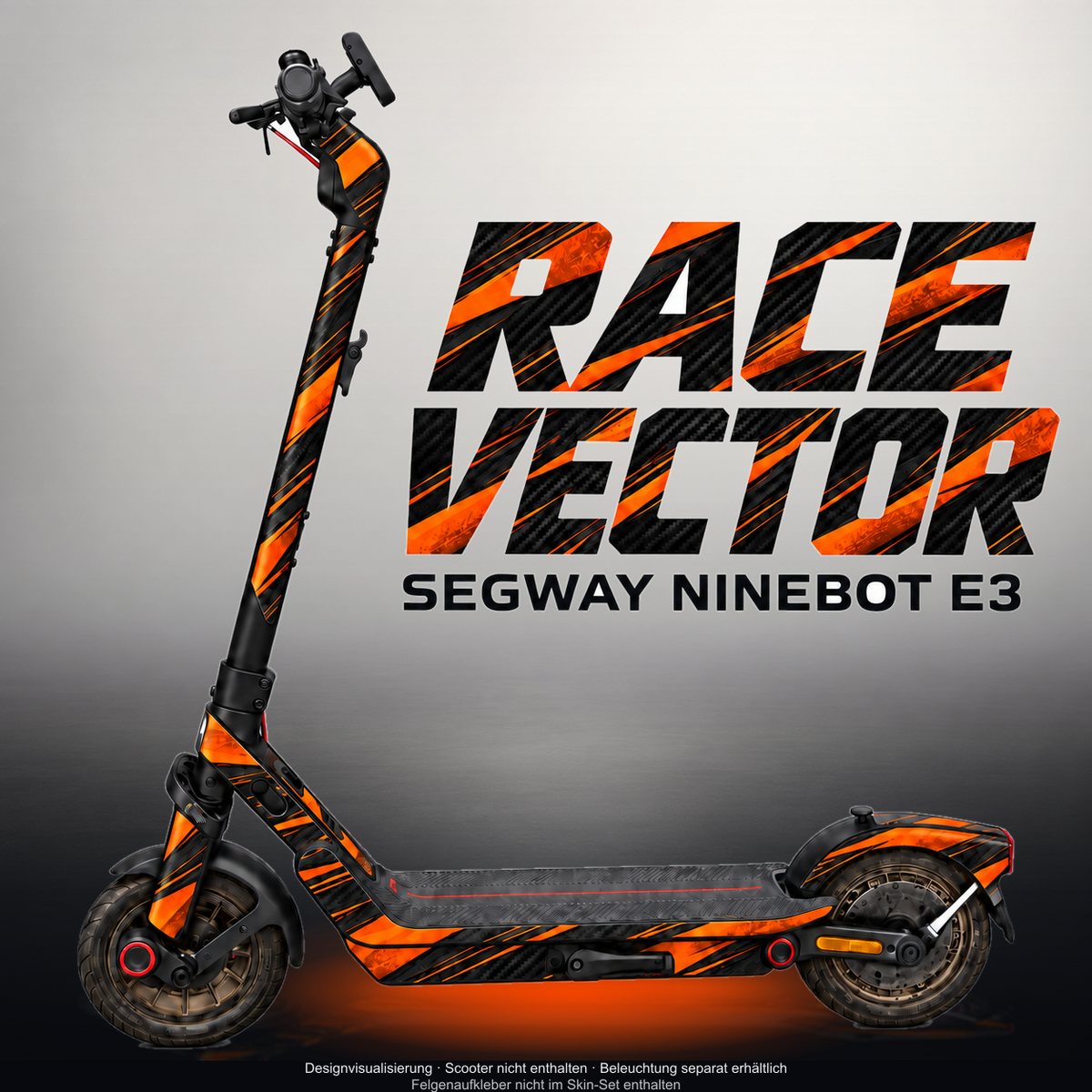 SEGWAY NINEBOT E3 / E3 PRO SKIN | RACE VECTOR – Designvisualisierung mit Licht in der Skinfarbe; Scooter nicht enthalten, Beleuchtung separat erhältlich