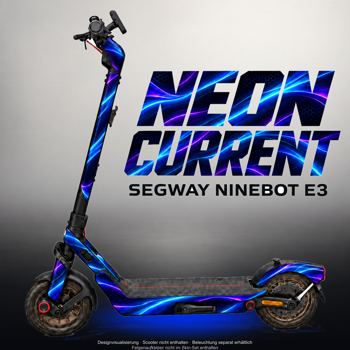 SEGWAY NINEBOT E3 / E3 PRO SKIN | NEON CURRENT – Designvisualisierung mit Licht in der Skinfarbe; Scooter nicht enthalten, Beleuchtung separat erhältlich