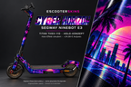 SEGWAY NINEBOT E3 / E3 PRO SKIN | CYBER HORIZON – Holo-Effekt simuliert; +24,99 EUR Aufpreis. Digitale Materialsimulation, keine physische Druckprobe. Nur Body-Skin; Trittbrett und Felgenaufkleber separat; Scooter nicht enthalten.