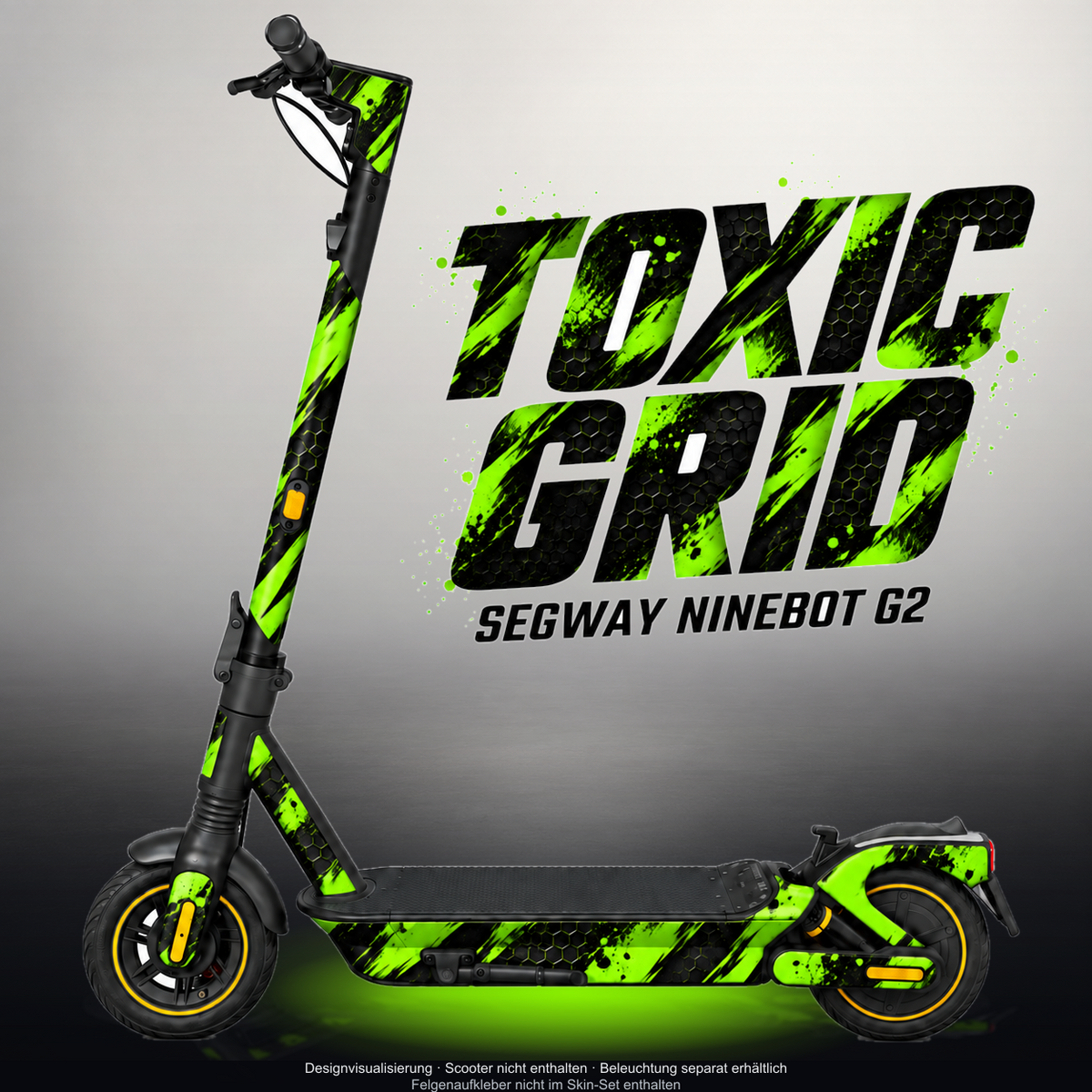 SEGWAY NINEBOT G2 MAX SKIN | TOXIC GRID – Designvisualisierung mit Licht in der Skinfarbe; Scooter nicht enthalten, Beleuchtung separat erhältlich