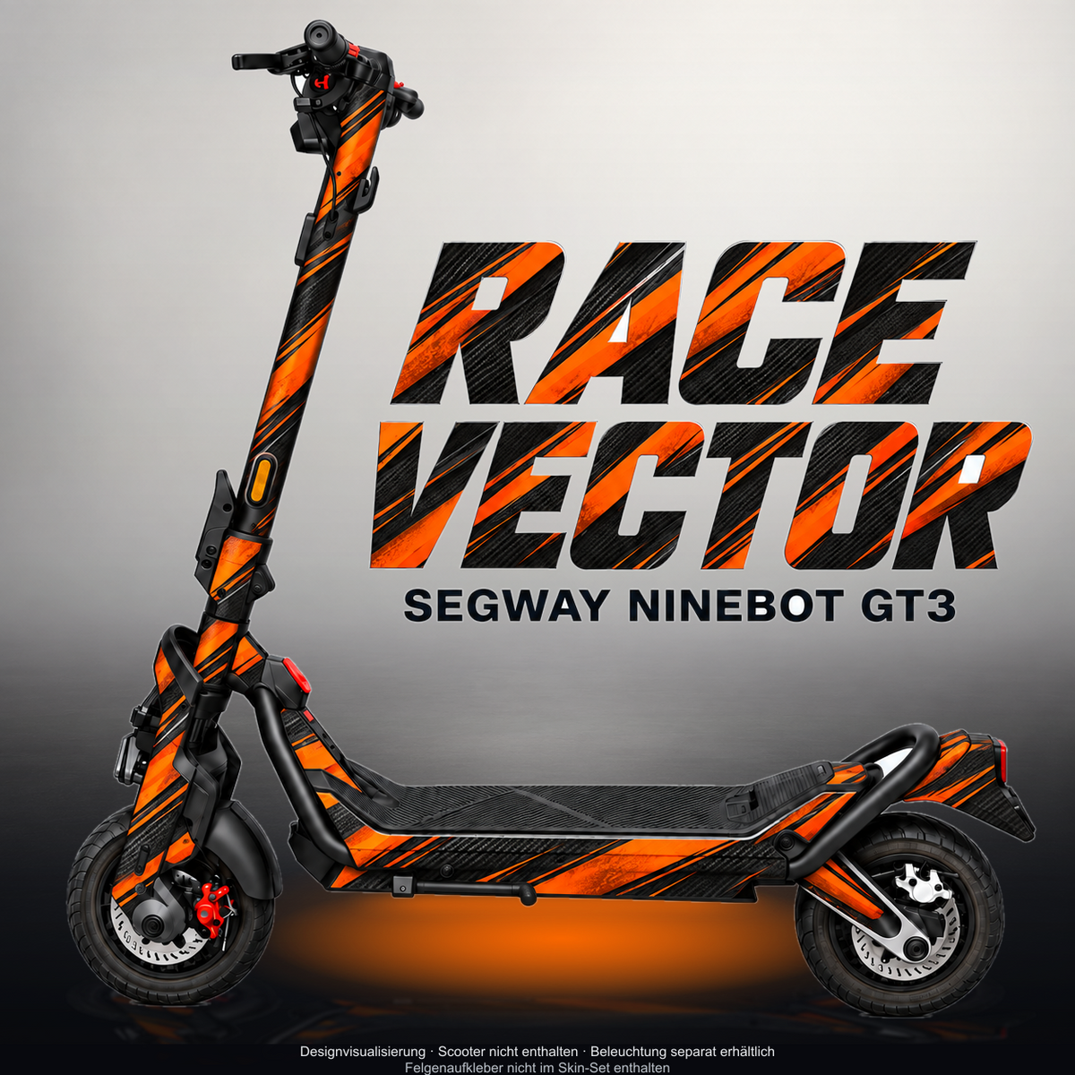 SEGWAY NINEBOT GT3 SKIN | RACE VECTOR – Designvisualisierung mit Licht in der Skinfarbe; Scooter nicht enthalten, Beleuchtung separat erhältlich