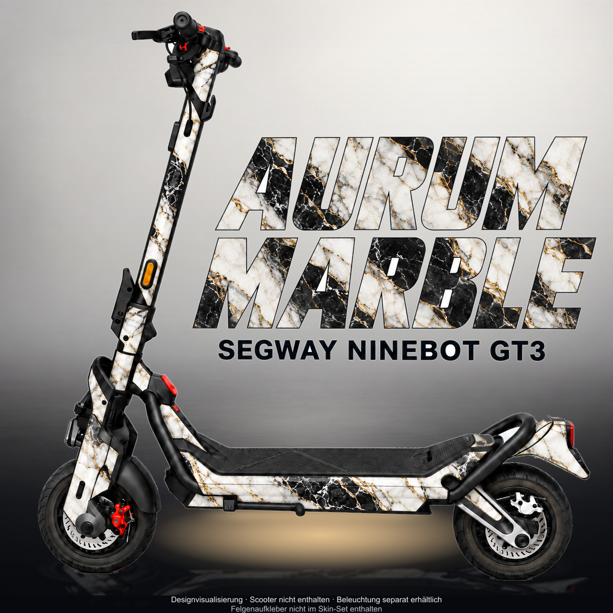 SEGWAY NINEBOT GT3 SKIN | AURUM MARBLE – Designvisualisierung mit Licht in der Skinfarbe; Scooter nicht enthalten, Beleuchtung separat erhältlich