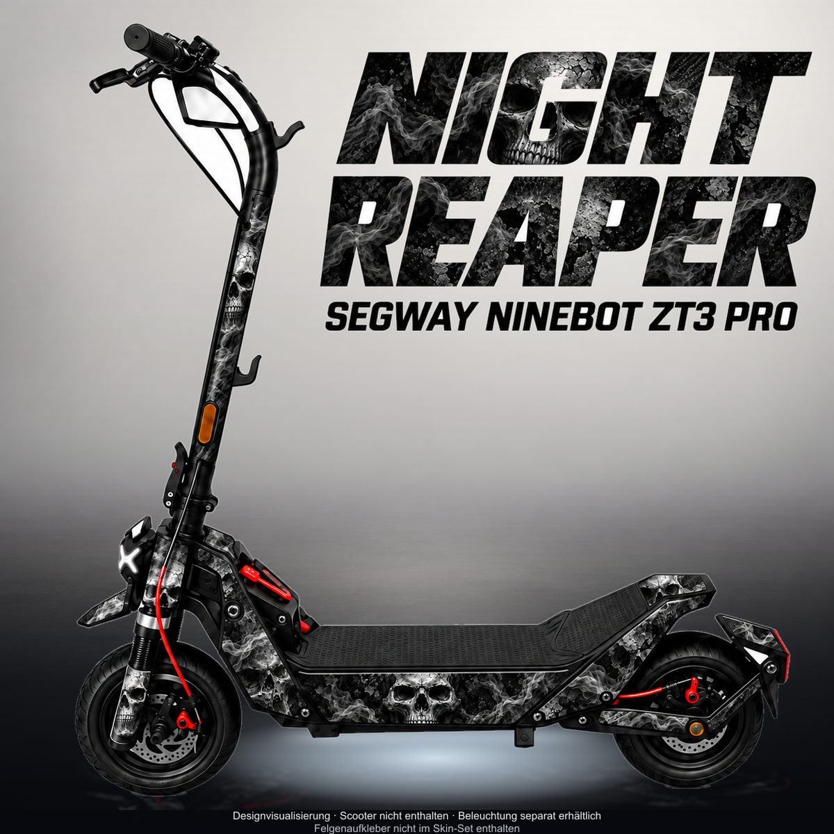 SEGWAY NINEBOT ZT3 PRO / ZT3 PRO D SKIN | NIGHT REAPER – Designvisualisierung mit Licht in der Skinfarbe; Scooter nicht enthalten, Beleuchtung separat erhältlich