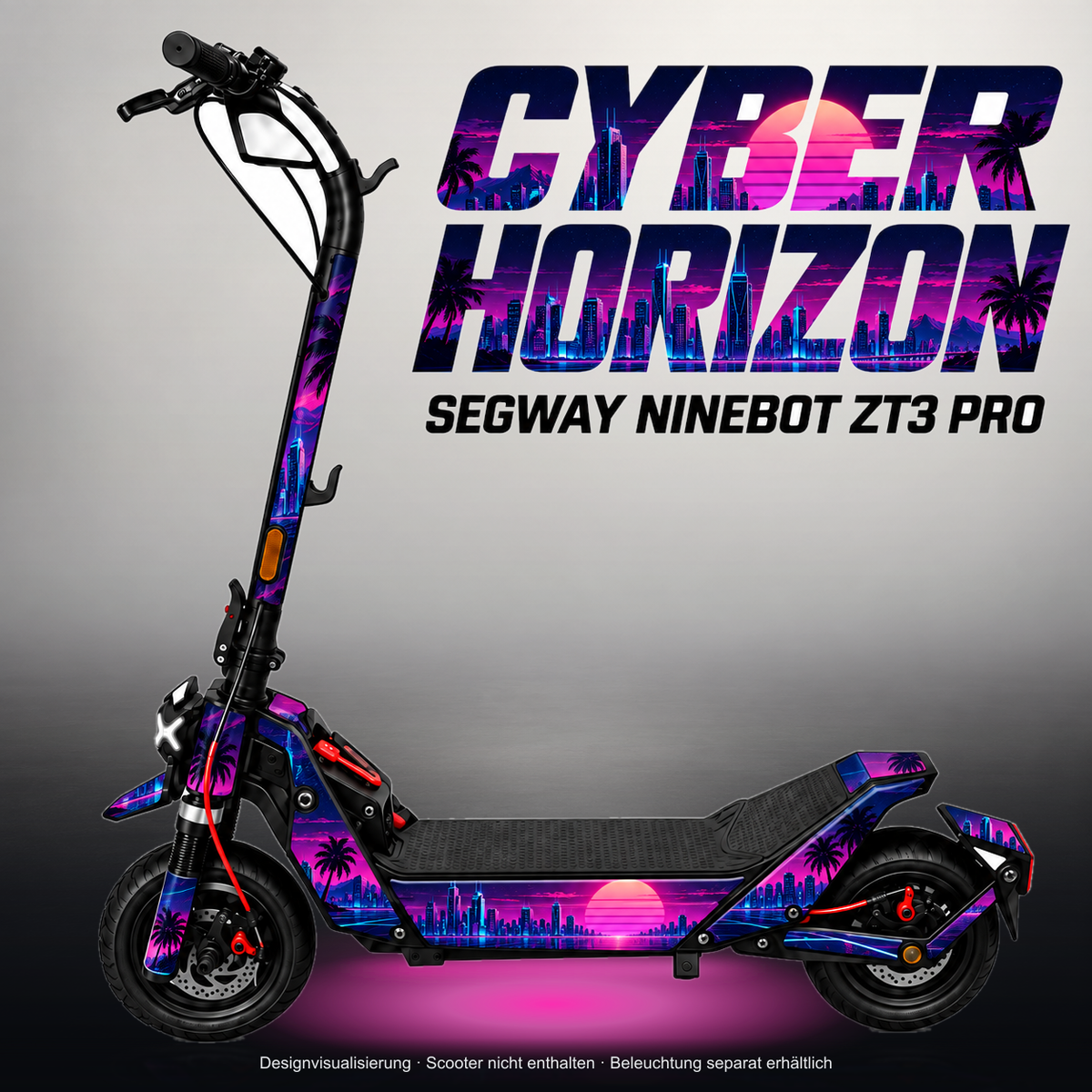SEGWAY NINEBOT ZT3 PRO / ZT3 PRO D SKIN | CYBER HORIZON – Studiofoto mit Licht in der Skinfarbe; Scooter und Beleuchtung separat erhältlich