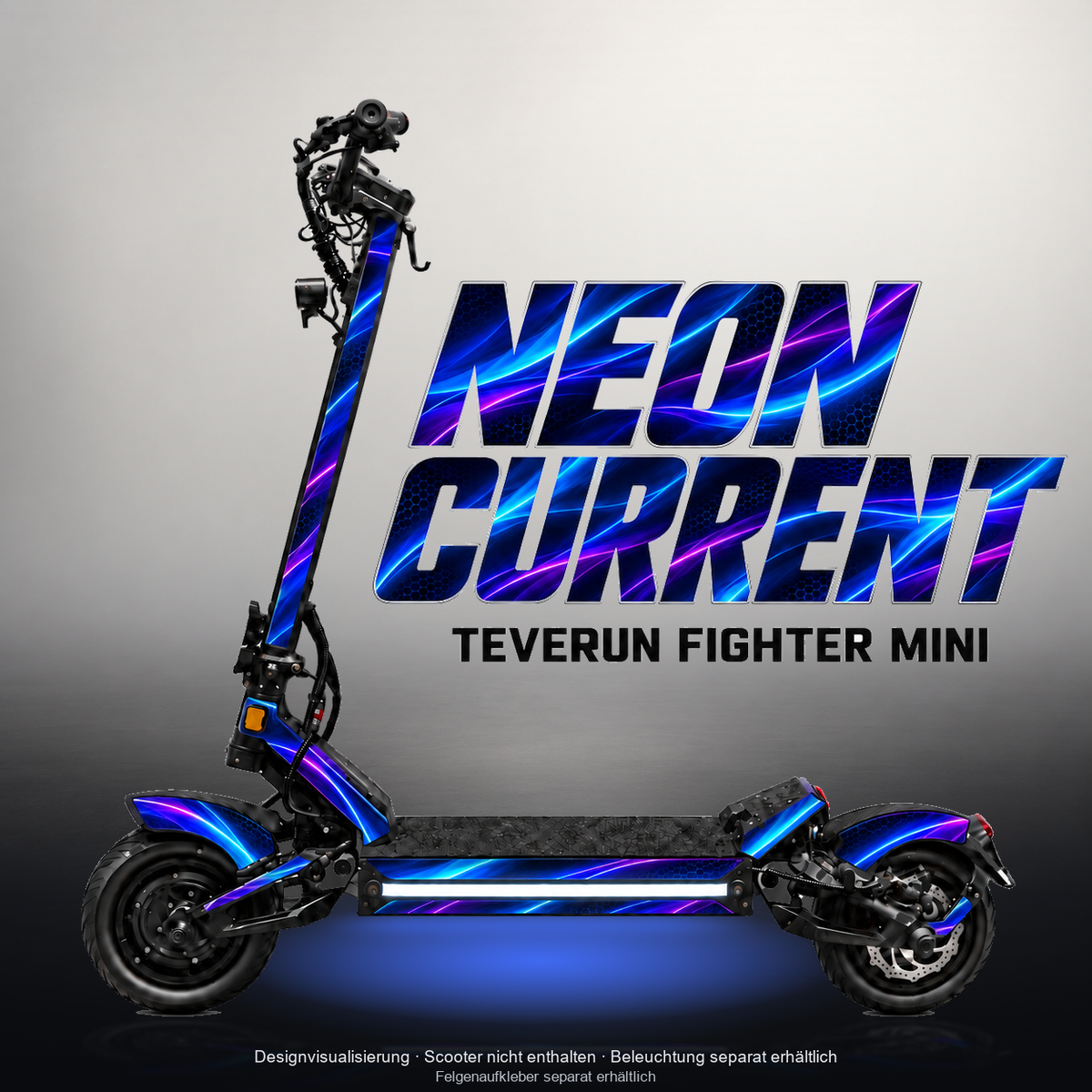 TEVERUN FIGHTER MINI / PRO SKIN | NEON CURRENT – Studiofoto mit Licht in der Skinfarbe; Scooter und Beleuchtung separat erhältlich