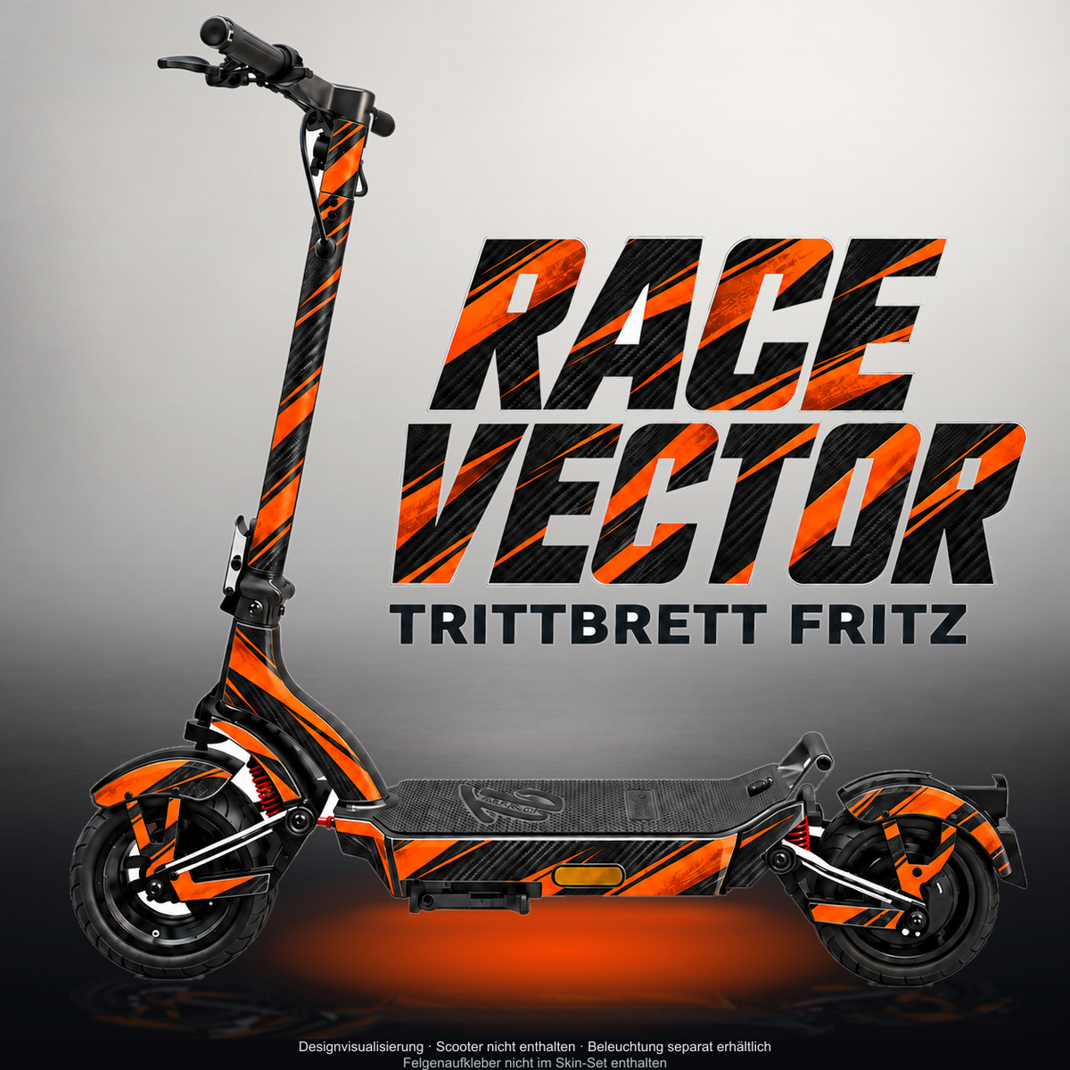 TRITTBRETT FRITZ SKIN | RACE VECTOR – Designvisualisierung mit Licht in der Skinfarbe; Scooter nicht enthalten, Beleuchtung separat erhältlich