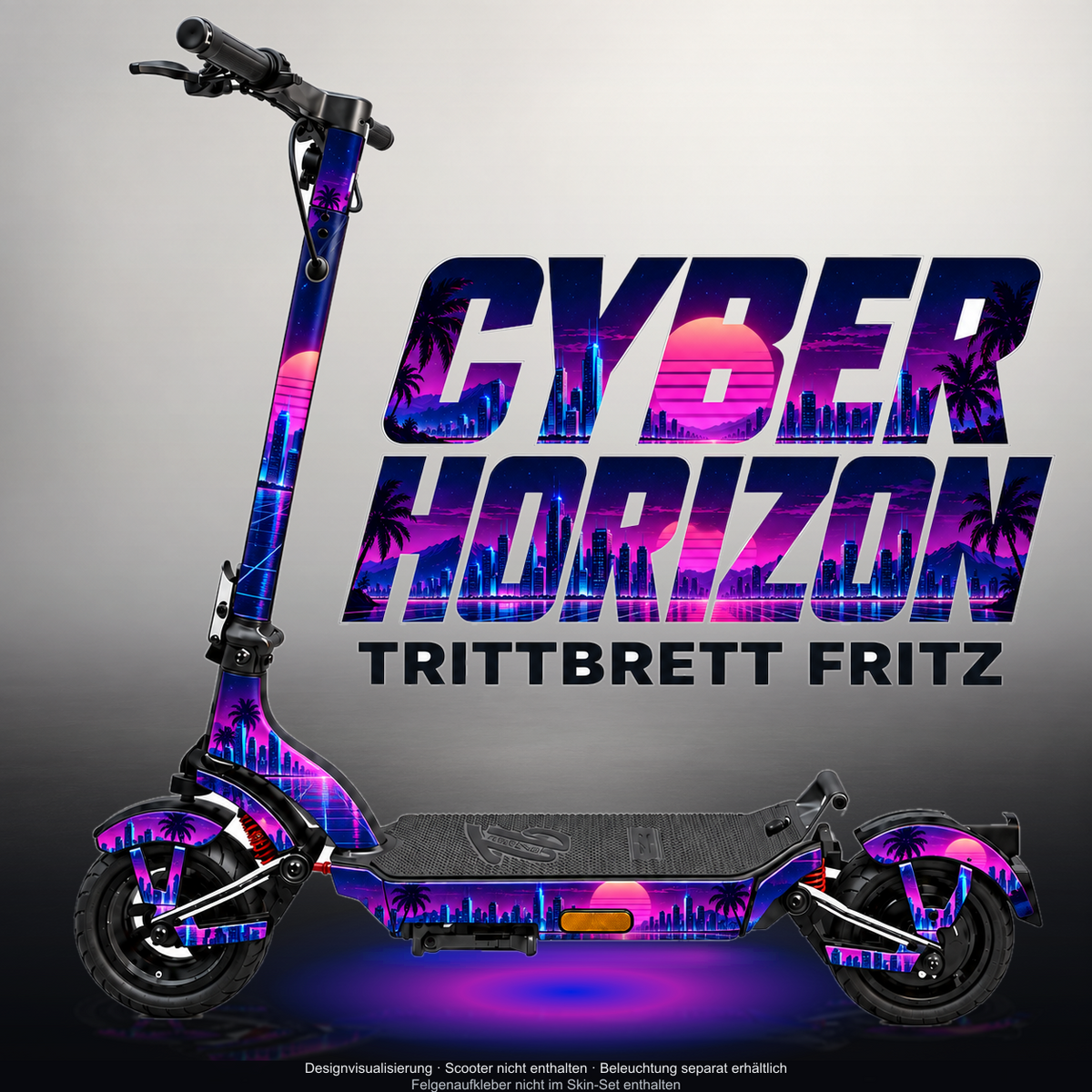 TRITTBRETT FRITZ SKIN | CYBER HORIZON – Designvisualisierung mit Licht in der Skinfarbe; Scooter nicht enthalten, Beleuchtung separat erhältlich