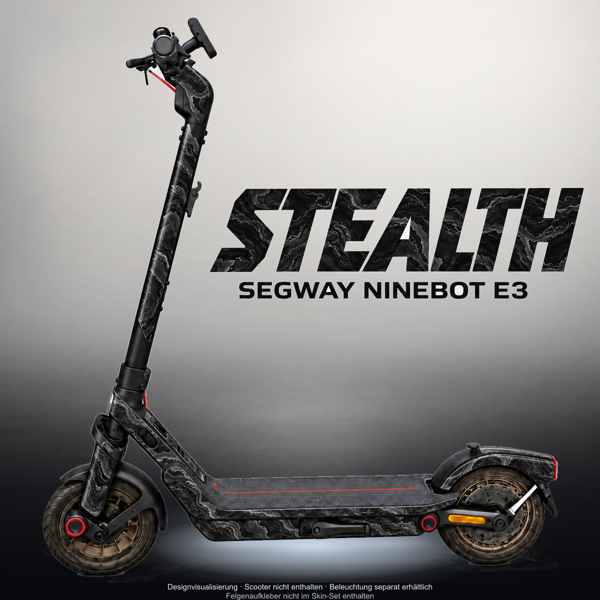SEGWAY NINEBOT E3 / E3 PRO SKIN | STEALTH – Designvisualisierung mit Licht in der Skinfarbe; Scooter nicht enthalten, Beleuchtung separat erhältlich