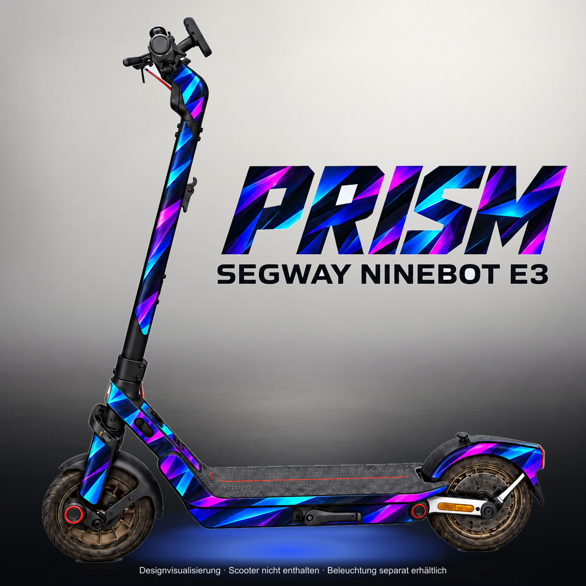 SEGWAY NINEBOT E3 / E3 PRO SKIN | PRISM – Studiofoto mit Licht in der Skinfarbe; Scooter und Beleuchtung separat erhältlich
