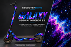 SEGWAY NINEBOT E3 / E3 PRO SKIN | GALAXY – Holo-Effekt simuliert; +24,99 EUR Aufpreis. Digitale Materialsimulation, keine physische Druckprobe. Nur Body-Skin; Trittbrett und Felgenaufkleber separat; Scooter nicht enthalten.