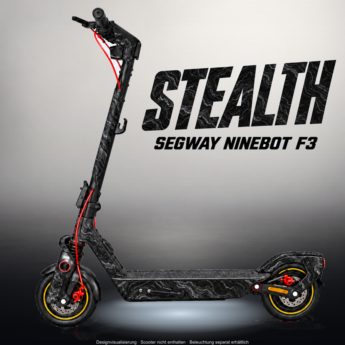 SEGWAY NINEBOT F3 / F3 PRO SKIN | STEALTH – Studiofoto mit Licht in der Skinfarbe; Scooter und Beleuchtung separat erhältlich
