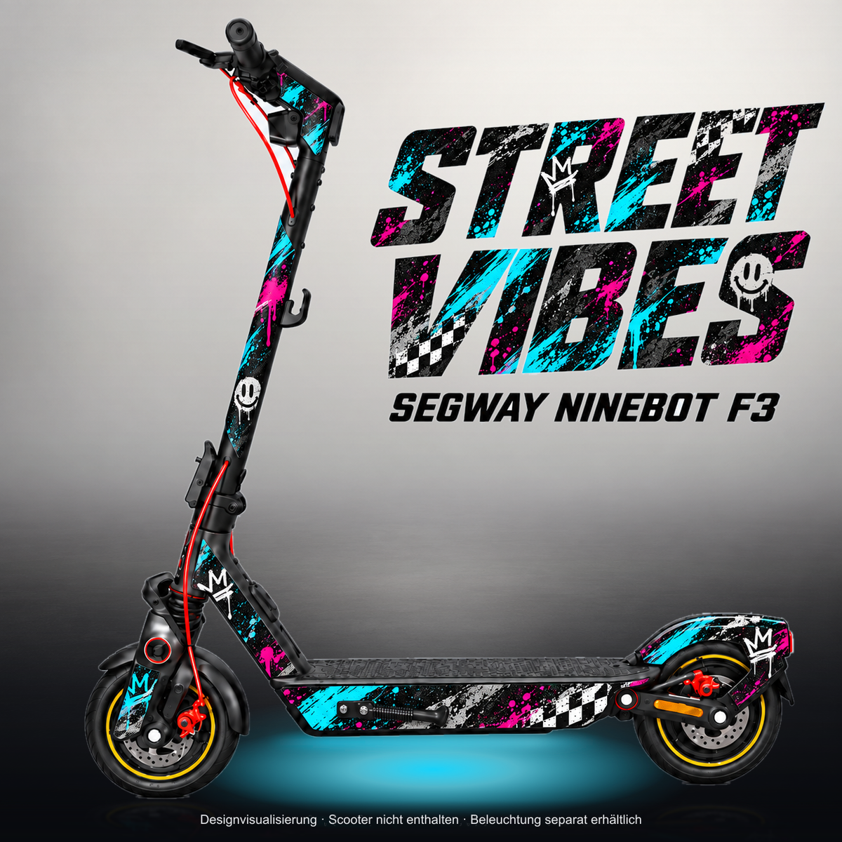 SEGWAY NINEBOT F3 / F3 PRO SKIN | STREET VIBES – Studiofoto mit Licht in der Skinfarbe; Scooter und Beleuchtung separat erhältlich