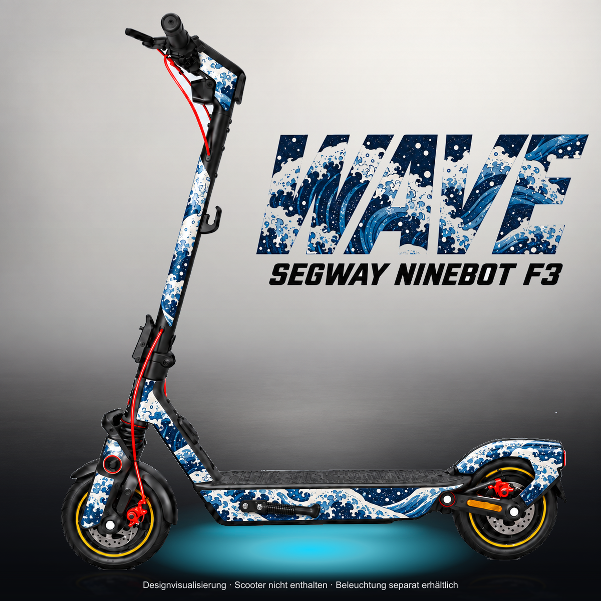 SEGWAY NINEBOT F3 / F3 PRO SKIN | WAVE – Studiofoto mit Licht in der Skinfarbe; Scooter und Beleuchtung separat erhältlich