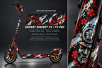 SEGWAY NINEBOT F3 / F3 PRO SKIN | SAMURAI – Holo-Effekt simuliert; +24,99 EUR Aufpreis. Digitale Materialsimulation, keine physische Druckprobe. Nur Body-Skin; Trittbrett und Felgenaufkleber separat; Scooter nicht enthalten.