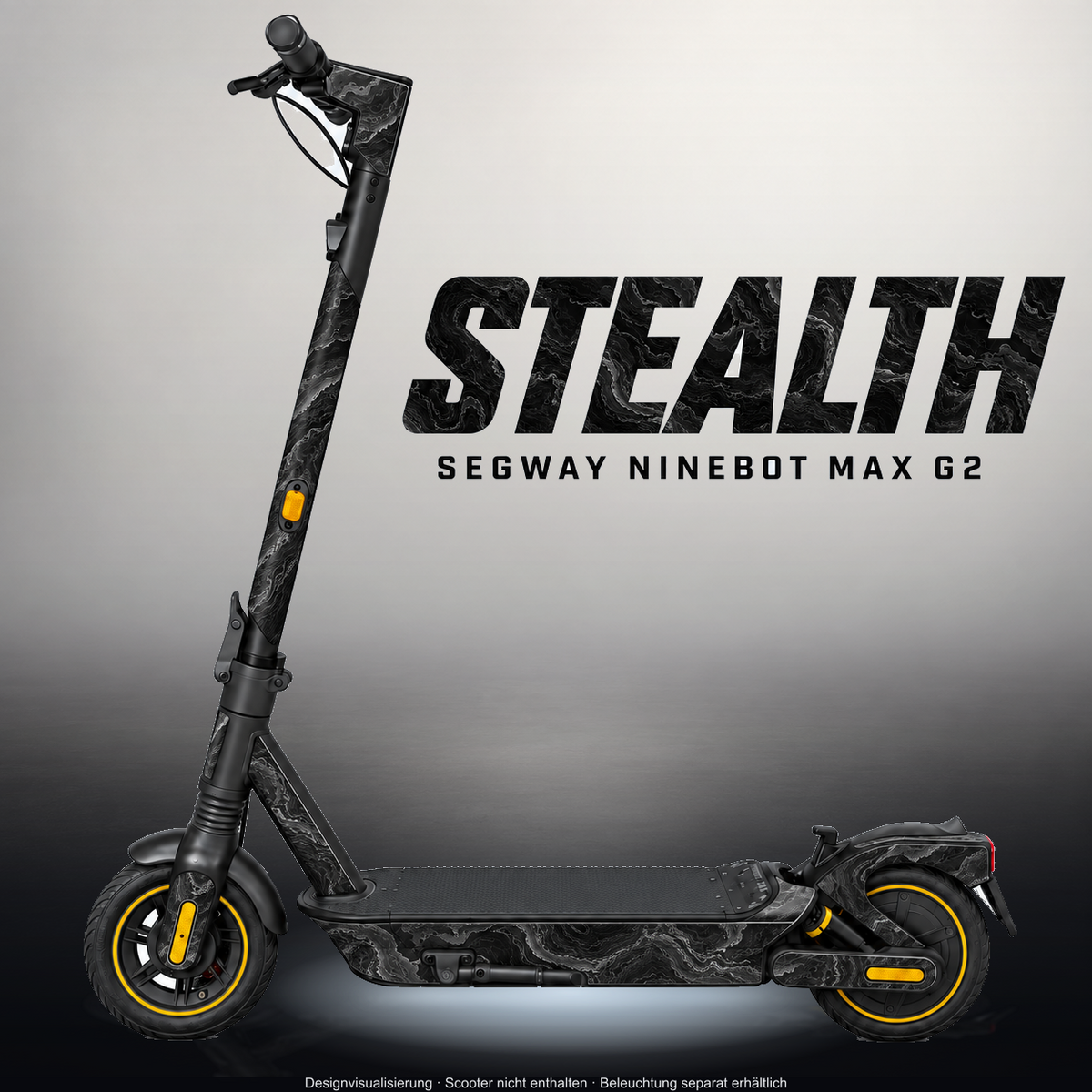 SEGWAY NINEBOT G2 MAX SKIN | STEALTH – Studiofoto mit Licht in der Skinfarbe; Scooter und Beleuchtung separat erhältlich