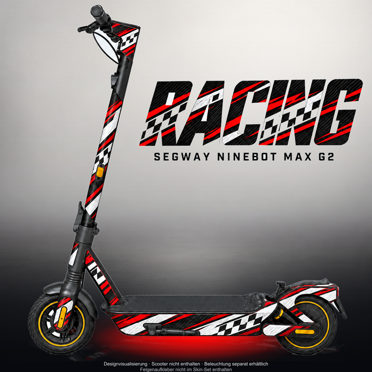 SEGWAY NINEBOT G2 MAX SKIN | RACING – Designvisualisierung mit Licht in der Skinfarbe; Scooter nicht enthalten, Beleuchtung separat erhältlich
