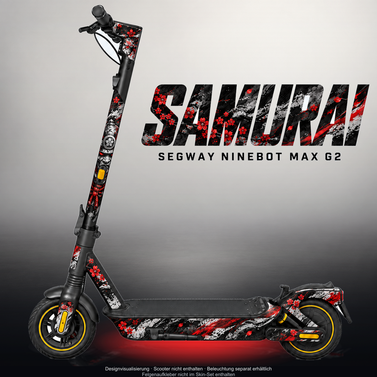 SEGWAY NINEBOT G2 MAX SKIN | SAMURAI – Designvisualisierung mit Licht in der Skinfarbe; Scooter nicht enthalten, Beleuchtung separat erhältlich