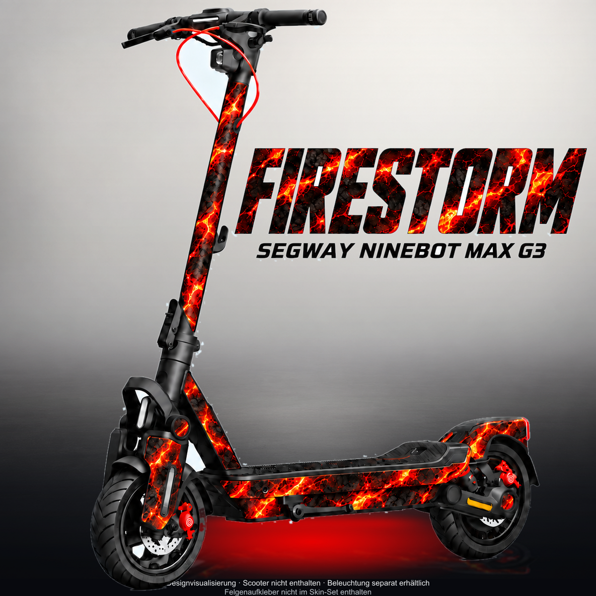 SEGWAY NINEBOT G3 / G3 D / G3 E SKIN | FIRESTORM – Designvisualisierung mit Licht in der Skinfarbe; Scooter nicht enthalten, Beleuchtung separat erhältlich