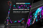 SEGWAY NINEBOT G3 / G3 D / G3 E SKIN | NEON DRIP – Holo-Effekt simuliert; +24,99 EUR Aufpreis. Digitale Materialsimulation, keine physische Druckprobe. Nur Body-Skin; Trittbrett und Felgenaufkleber separat; Scooter nicht enthalten.