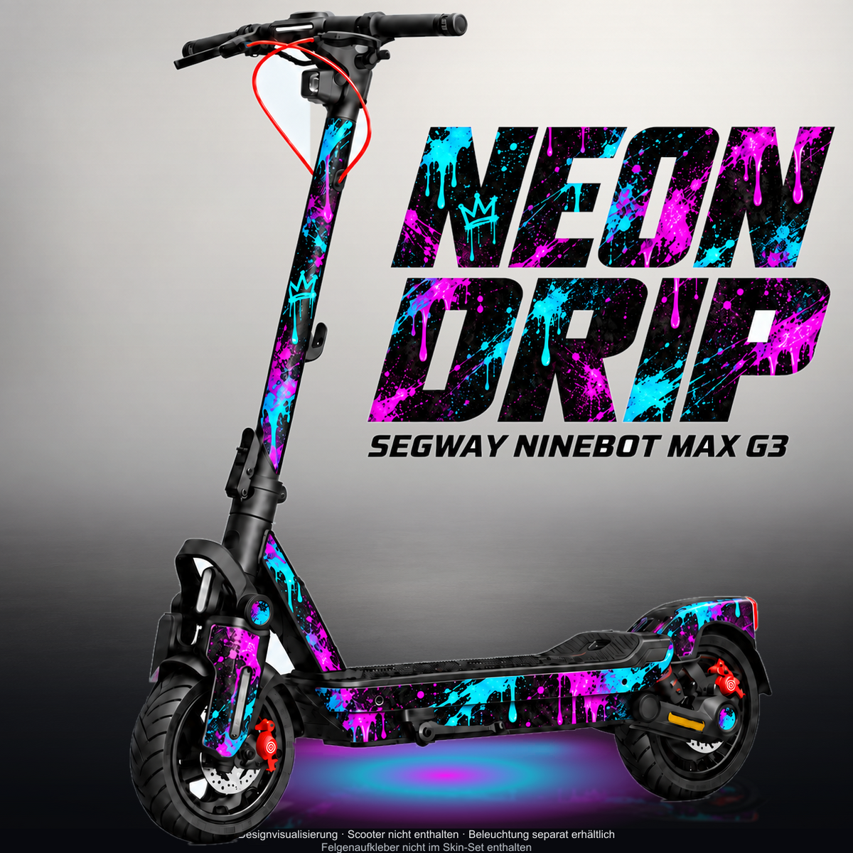 SEGWAY NINEBOT G3 / G3 D / G3 E SKIN | NEON DRIP – Designvisualisierung mit Licht in der Skinfarbe; Scooter nicht enthalten, Beleuchtung separat erhältlich
