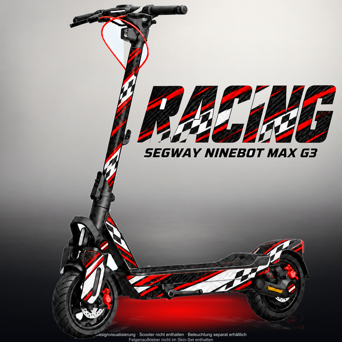 SEGWAY NINEBOT G3 / G3 D / G3 E SKIN | RACING – Designvisualisierung mit Licht in der Skinfarbe; Scooter nicht enthalten, Beleuchtung separat erhältlich