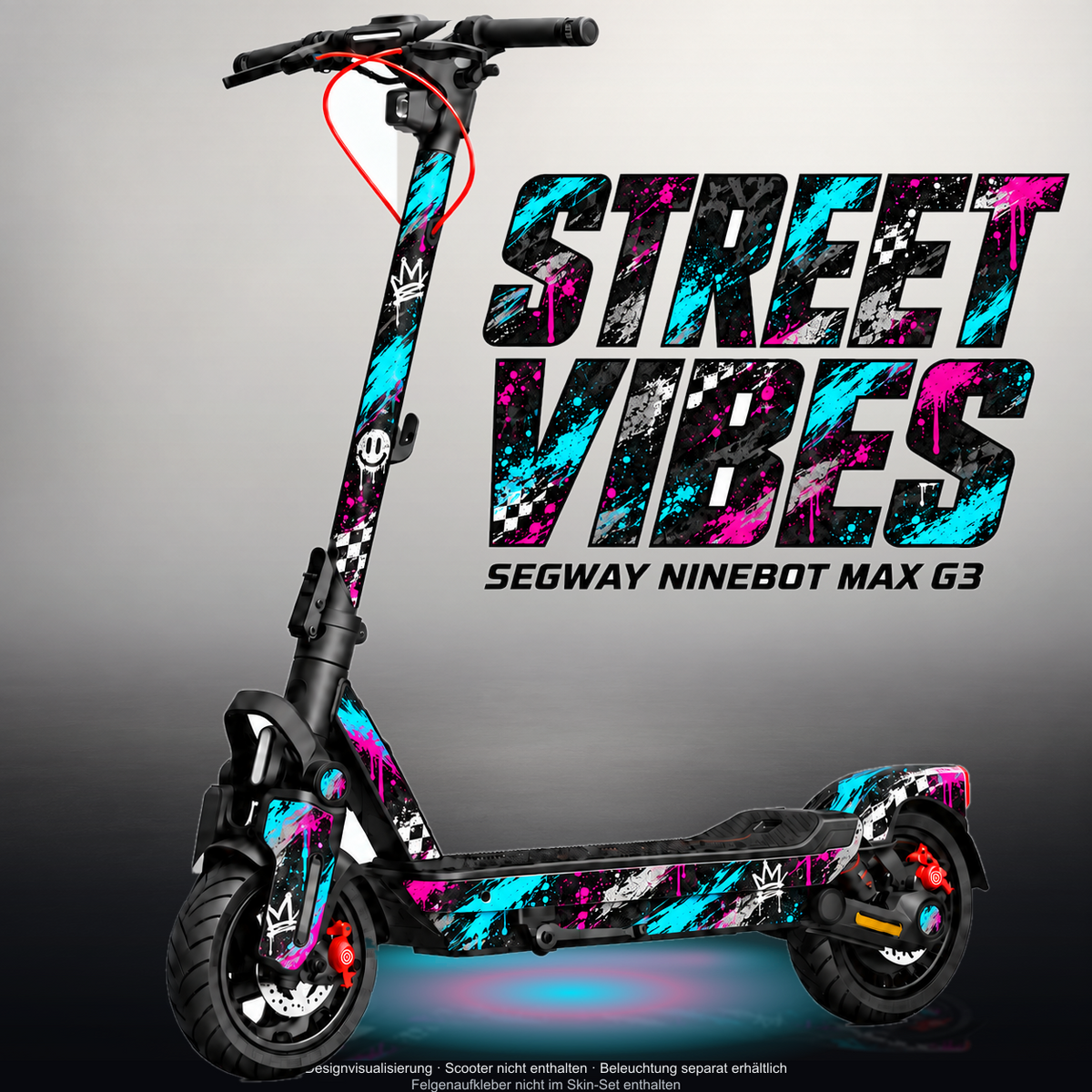 SEGWAY NINEBOT G3 / G3 D / G3 E SKIN | STREET VIBES – Designvisualisierung mit Licht in der Skinfarbe; Scooter nicht enthalten, Beleuchtung separat erhältlich