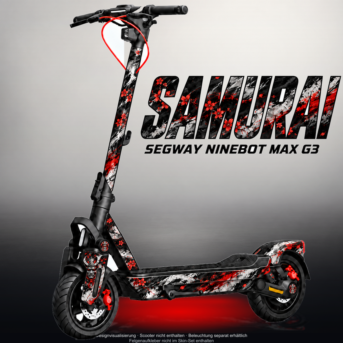 SEGWAY NINEBOT G3 / G3 D / G3 E SKIN | SAMURAI – Designvisualisierung mit Licht in der Skinfarbe; Scooter nicht enthalten, Beleuchtung separat erhältlich