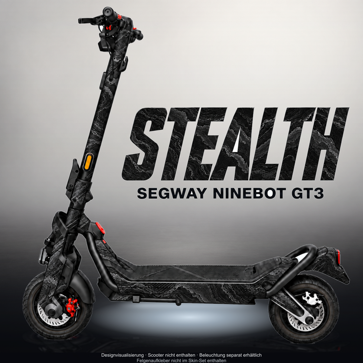 SEGWAY NINEBOT GT3 SKIN | STEALTH – Designvisualisierung mit Licht in der Skinfarbe; Scooter nicht enthalten, Beleuchtung separat erhältlich