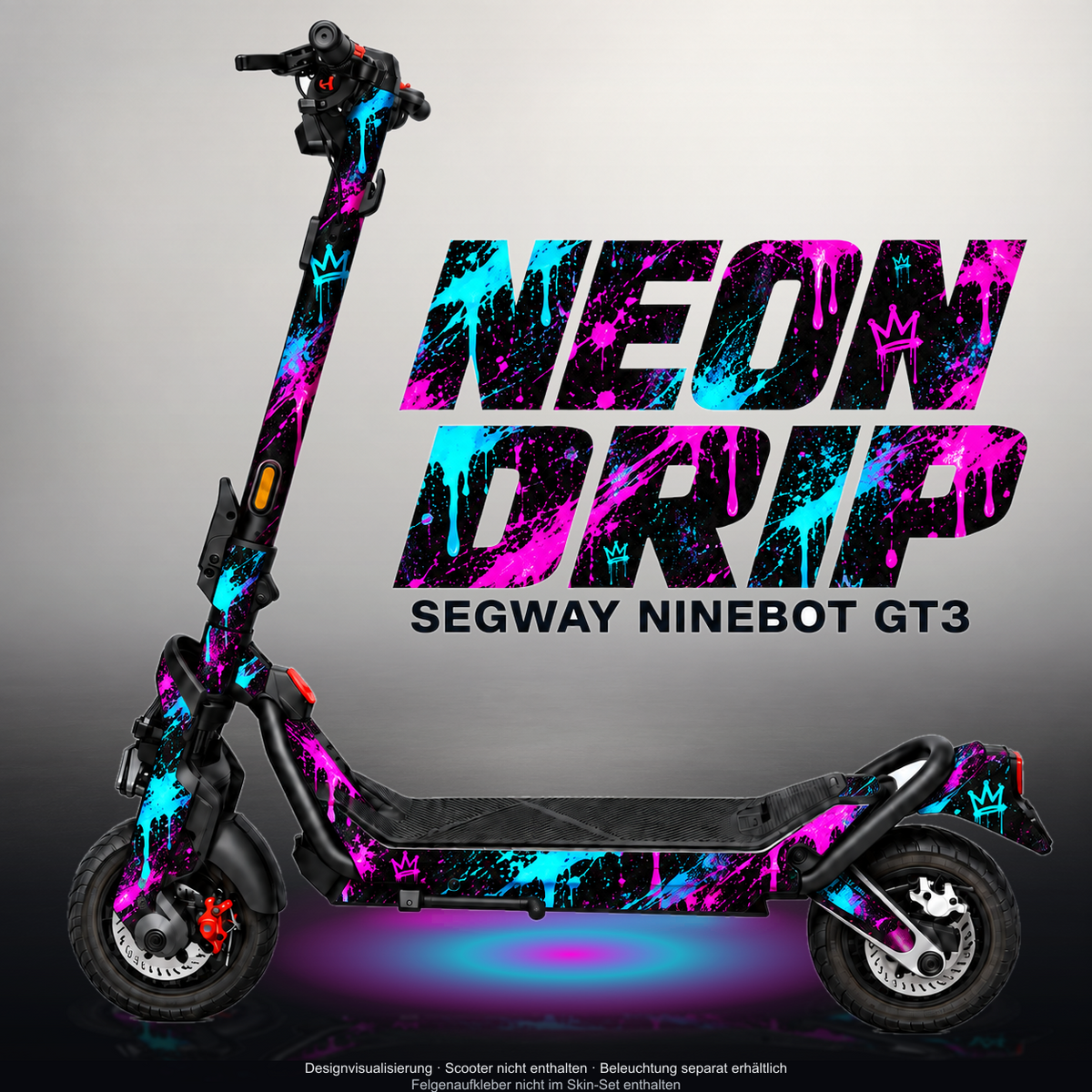 SEGWAY NINEBOT GT3 SKIN | NEON DRIP – Designvisualisierung mit Licht in der Skinfarbe; Scooter nicht enthalten, Beleuchtung separat erhältlich