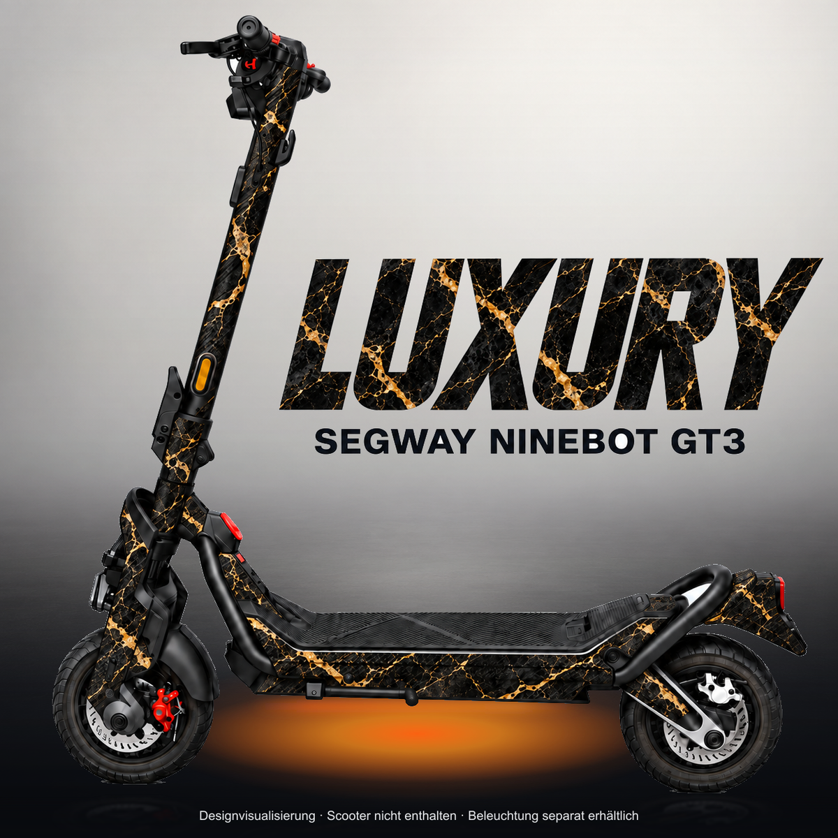 SEGWAY NINEBOT GT3 SKIN | LUXURY – Studiofoto mit Licht in der Skinfarbe; Scooter und Beleuchtung separat erhältlich